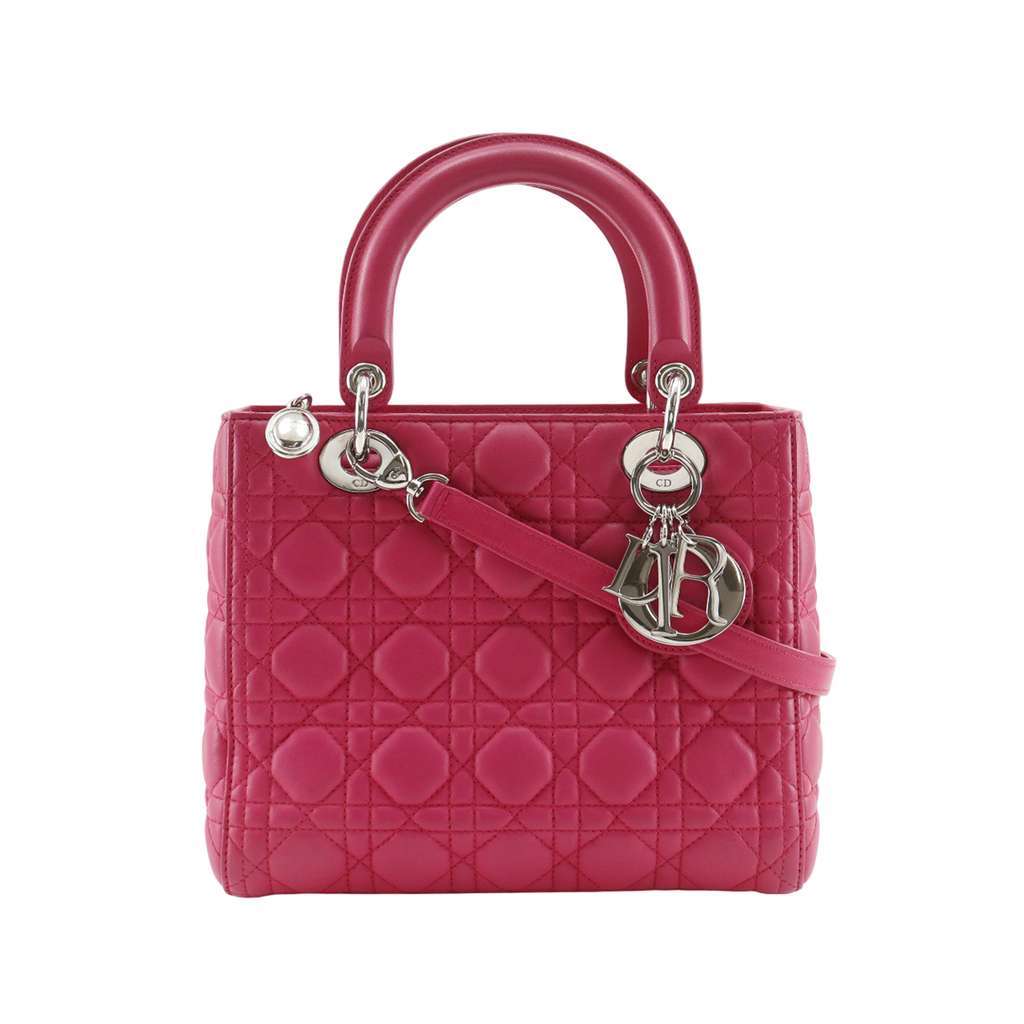 Dior Medium Lambskin Cannage Lady Dior Pink Leather Very good - Front View