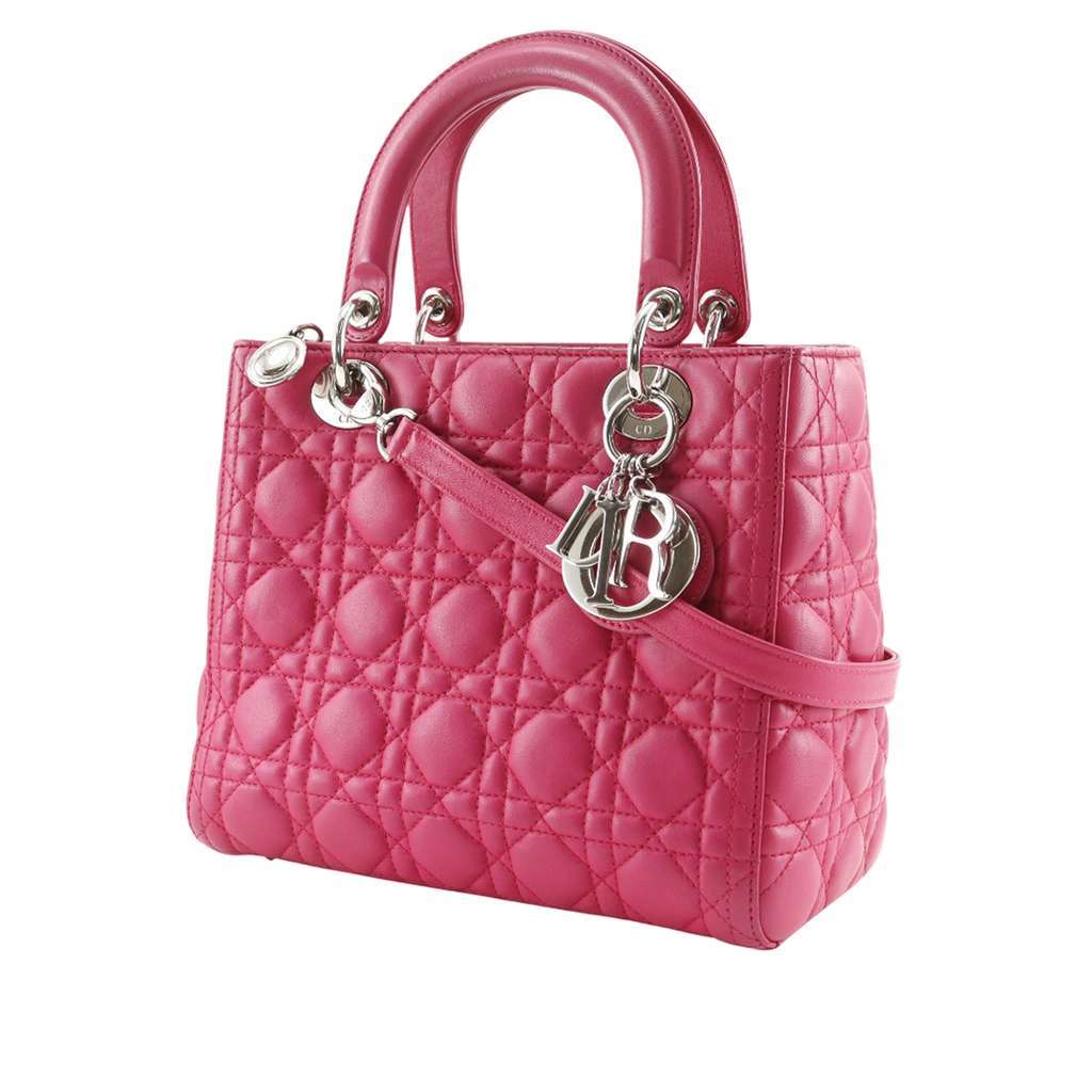 Dior Medium Lambskin Cannage Lady Dior Pink Leather Very good - Back View