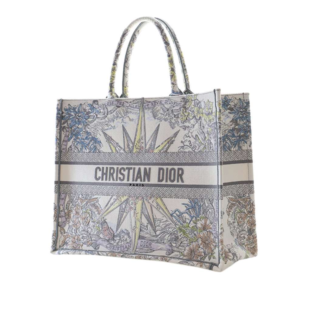 Dior Large Embroidered Canvas Reve d Infini Book Tote White Canvas Very good - Back View