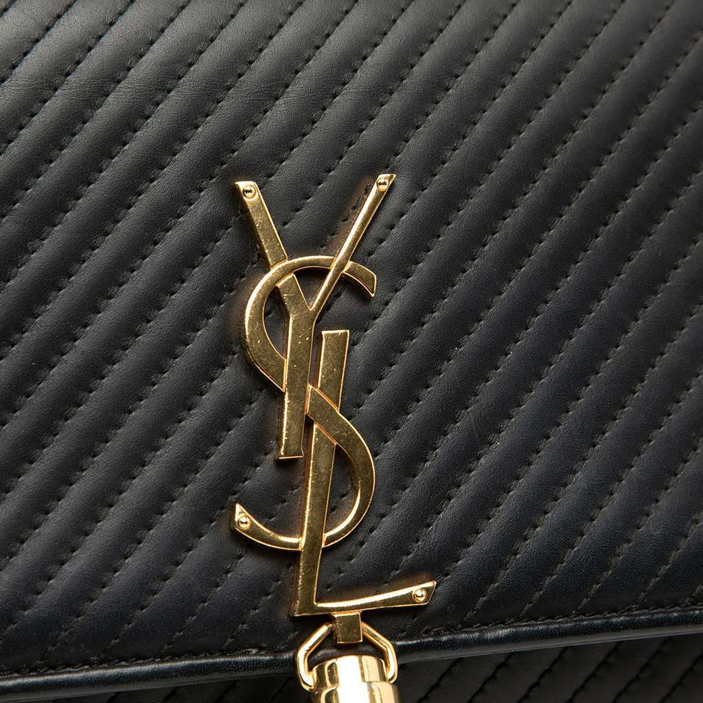 Saint Laurent Medium Diagonal Quilted Calfskin Monogram Kate Tassel Crossbody Black Leather Very good - Box View