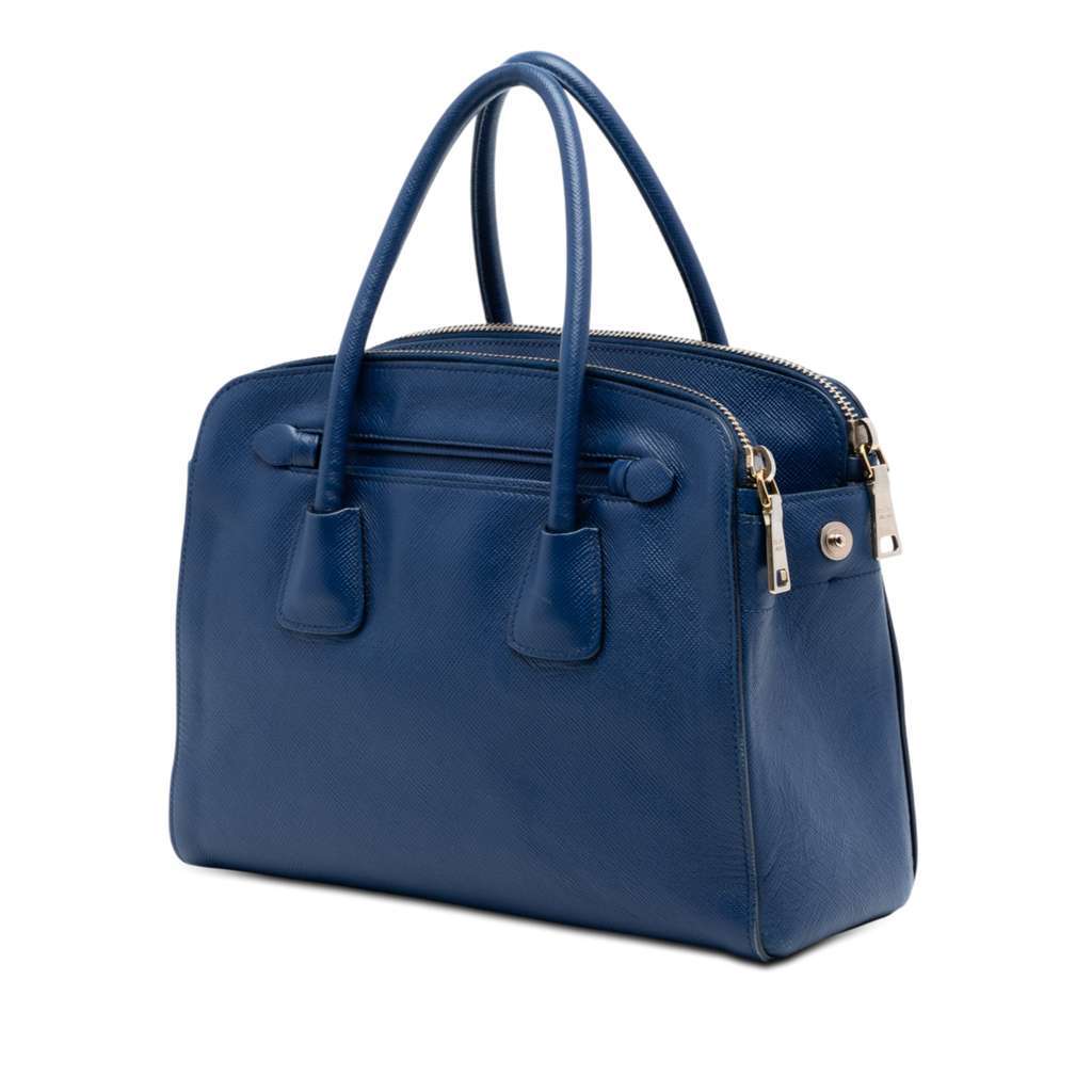 Prada Saffiano Cuir Double Zip Top Handle Bag Blue Leather Very good - Back View