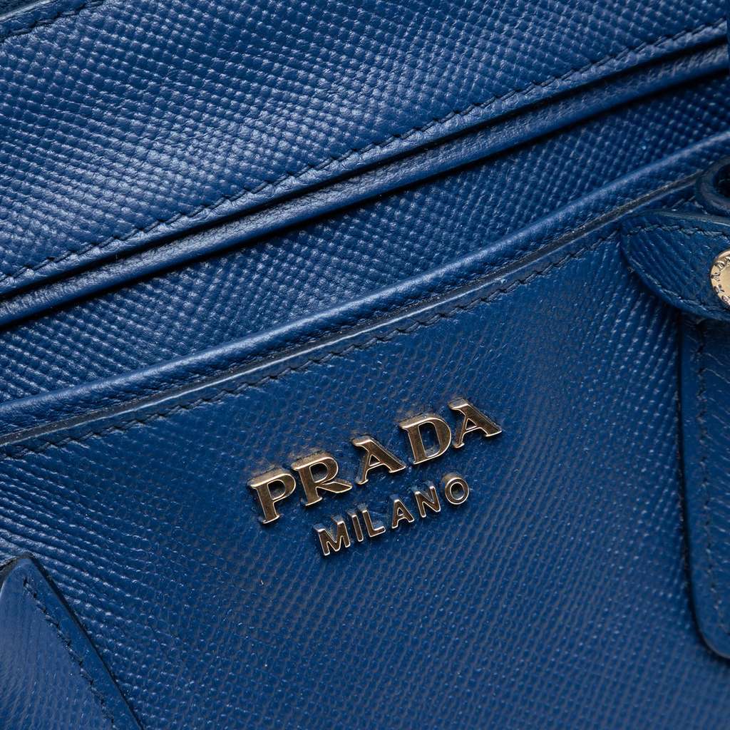 Prada Saffiano Cuir Double Zip Top Handle Bag Blue Leather Very good - Box View