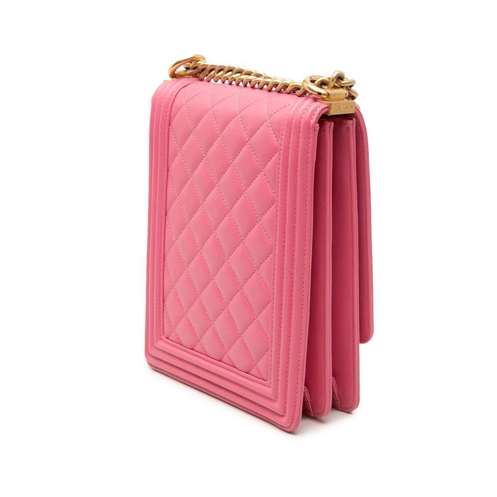 Chanel Quilted Lambskin North South Boy Flap Pink Leather Very good - Back View