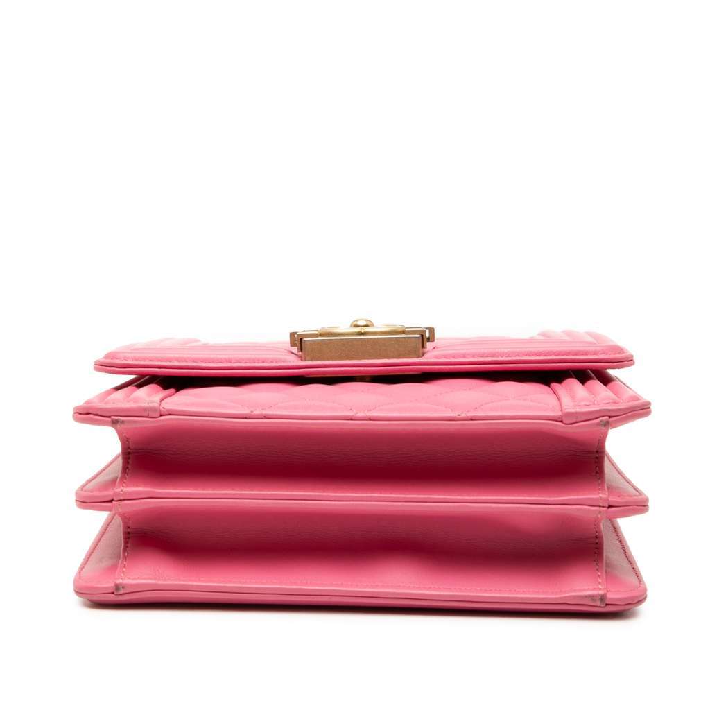 Chanel Quilted Lambskin North South Boy Flap Pink Leather Very good - Inside View