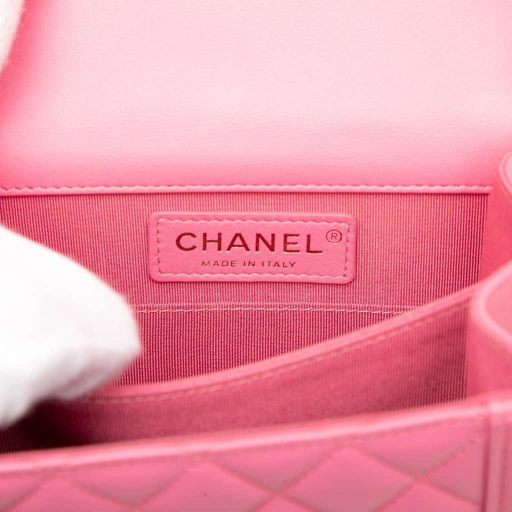 Chanel Quilted Lambskin North South Boy Flap Pink Leather Very good - Box View