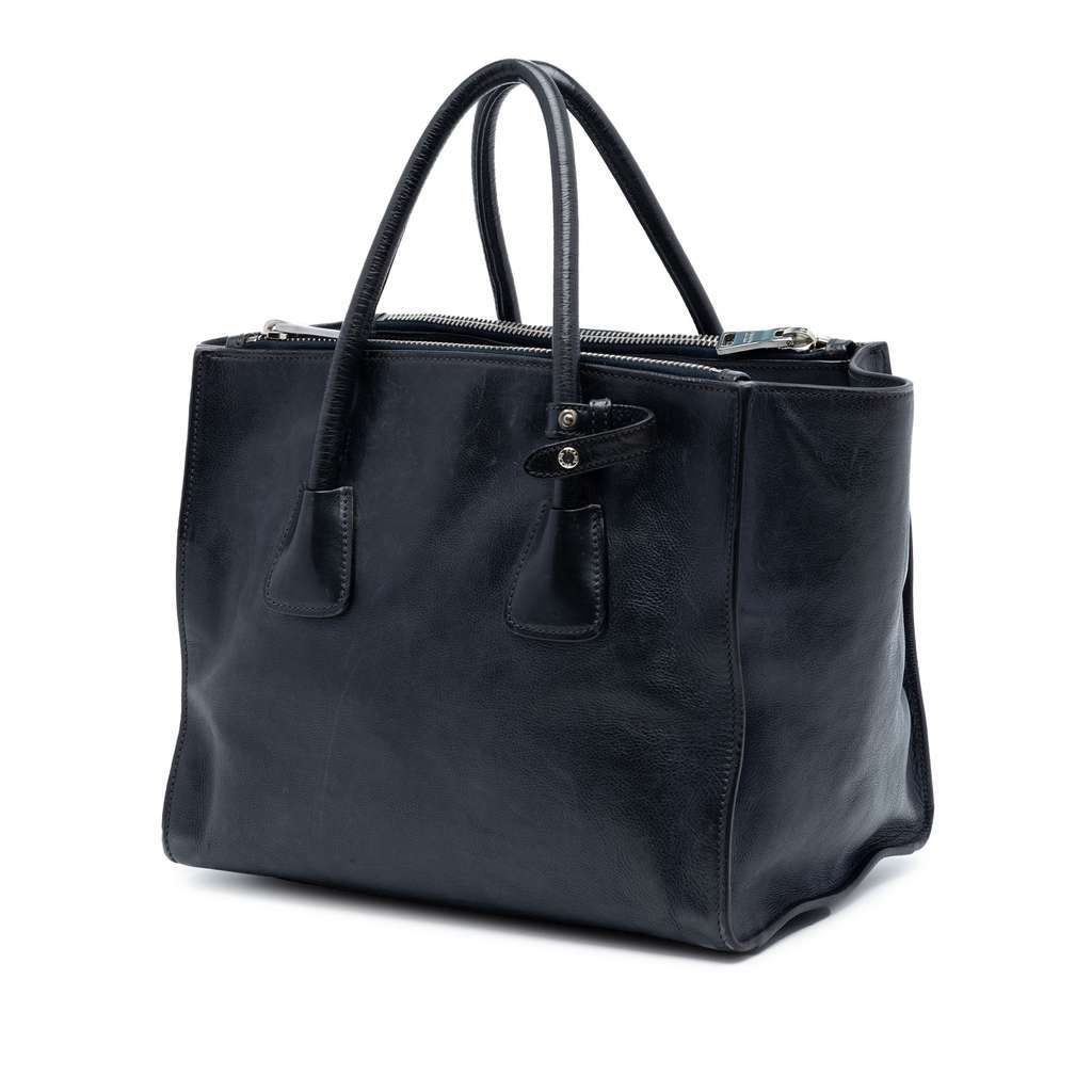 Prada Glace Calf Twin Pocket Double Handle Satchel Blue Leather Very good - Back View