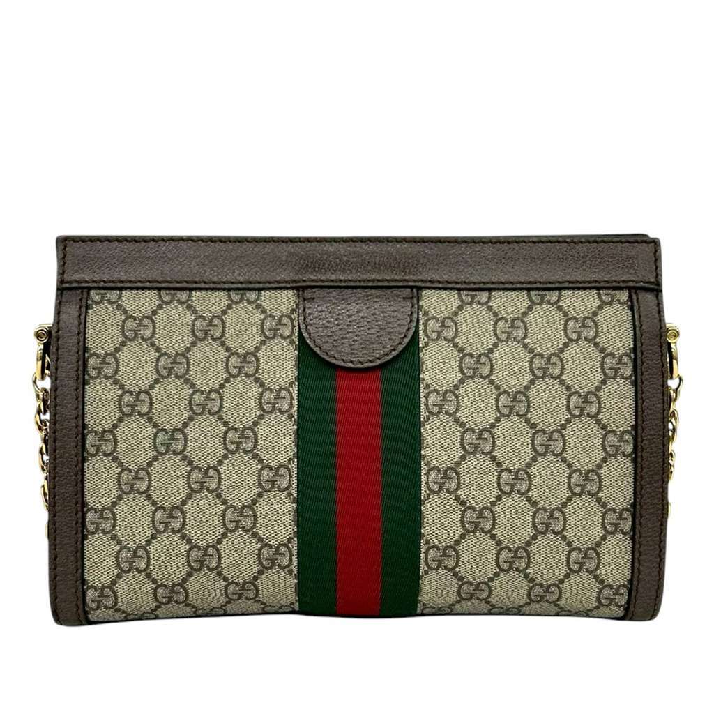 Gucci Small GG Supreme Web Ophidia Chain Crossbody Beige Canvas Very good condition - Back View