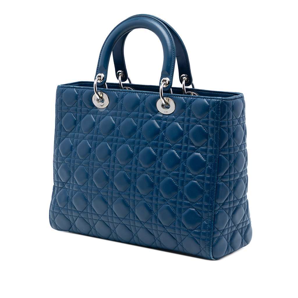 Dior Large Lambskin Cannage Lady Dior Blue Leather Very good - Back View