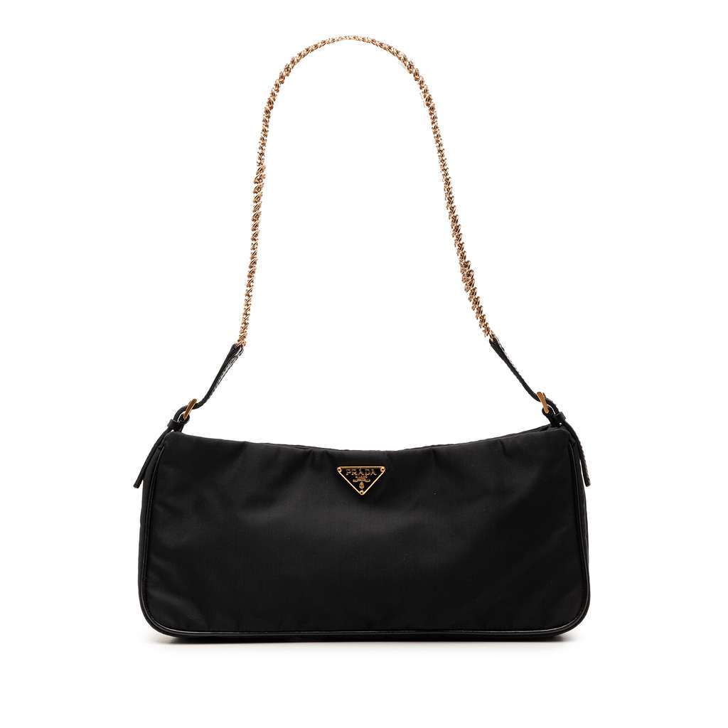 Prada Tessuto Chain Shoulder Bag Black Very good - Front View