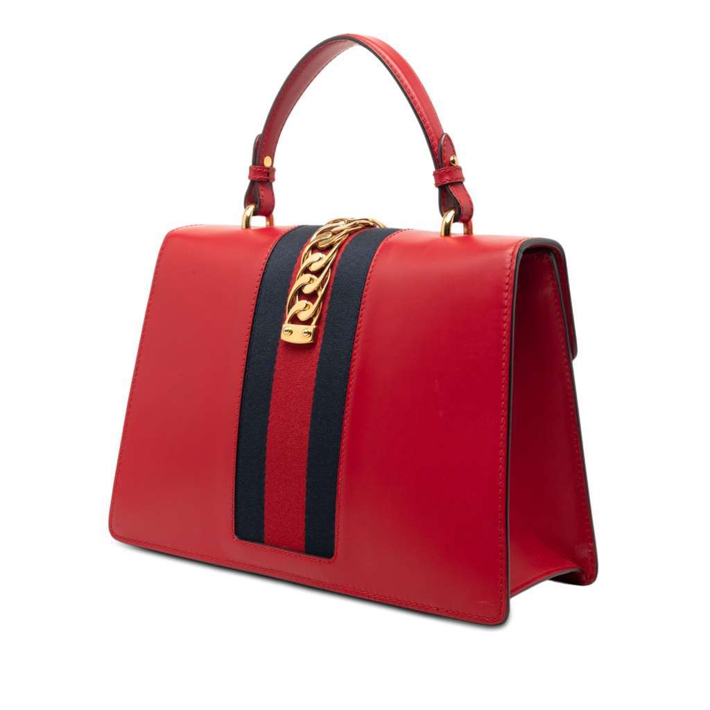Gucci Medium Leather Web Sylvie Top Handle Bag Red Leather Very good - Back View