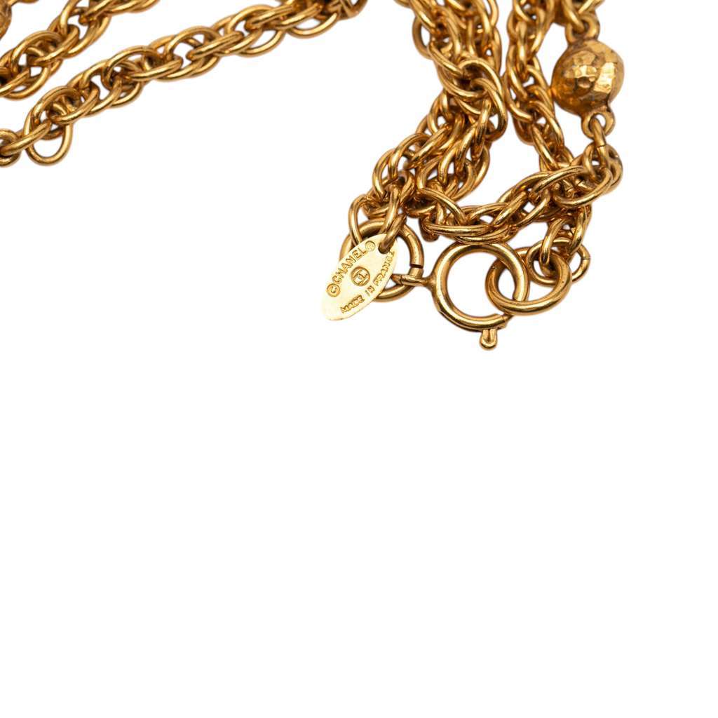 Chanel CC Gold Plated Station Chain Long Necklace Gold Metal Very good - Model View