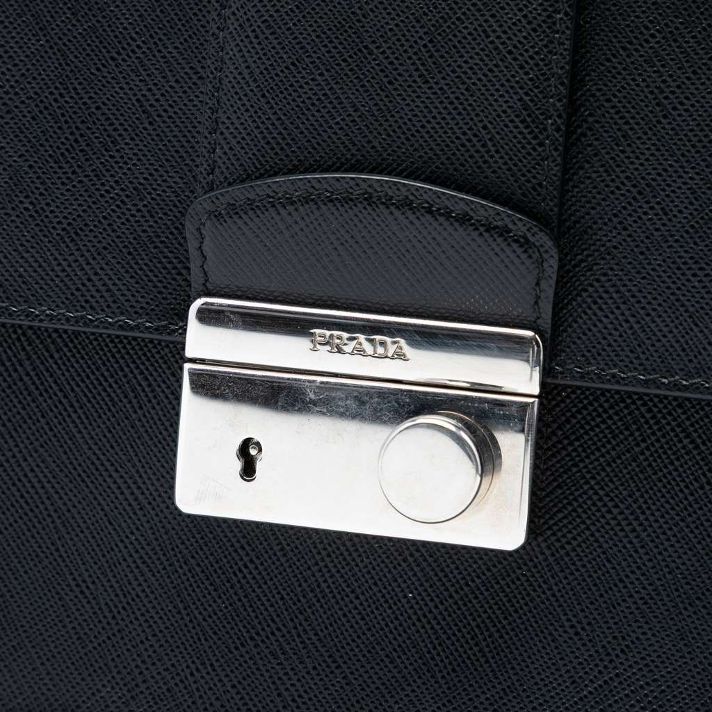 Prada Saffiano Lux Sound Lock Crossbody Black Leather Very good condition - Box View