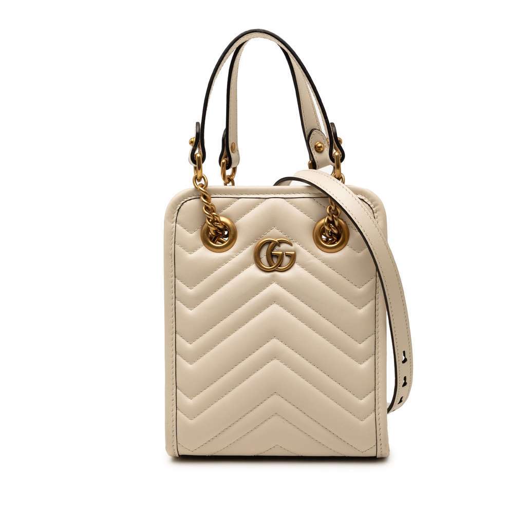 Gucci Mini GG Marmont Matelasse Leather Satchel Brown Leather Very good - Front View