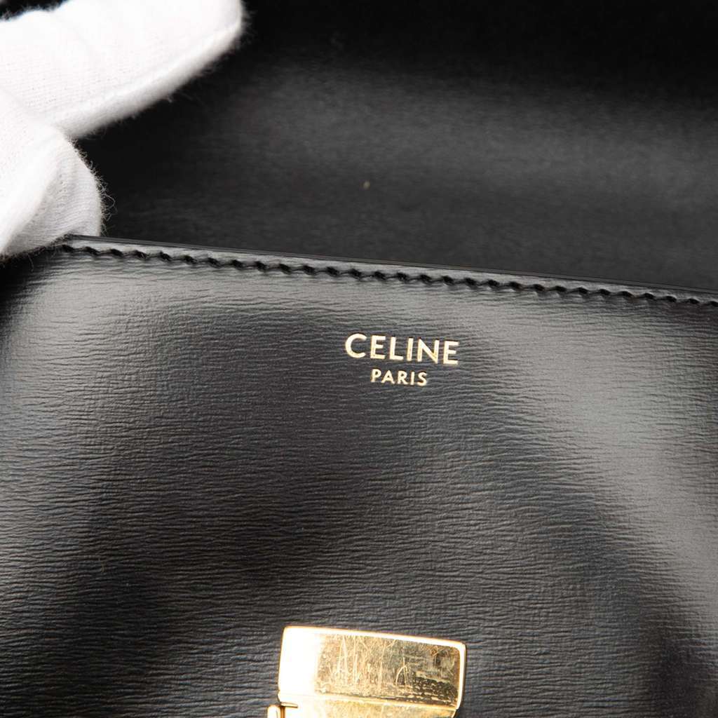 Celine Shiny Calfskin Claude Chain Shoulder Bag Black Leather Very good - Box View