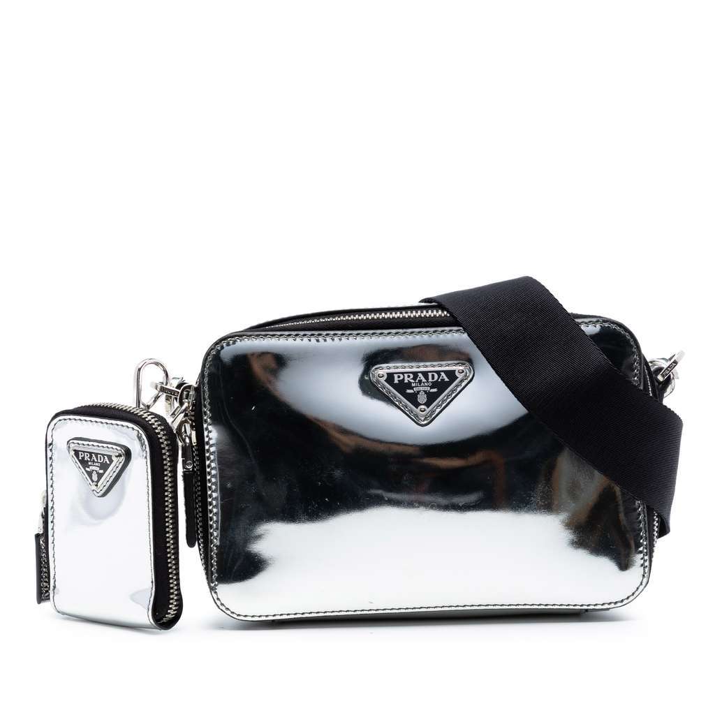 Prada Small Spazzolato Brique Crossbody Silver Leather Very good - Front View