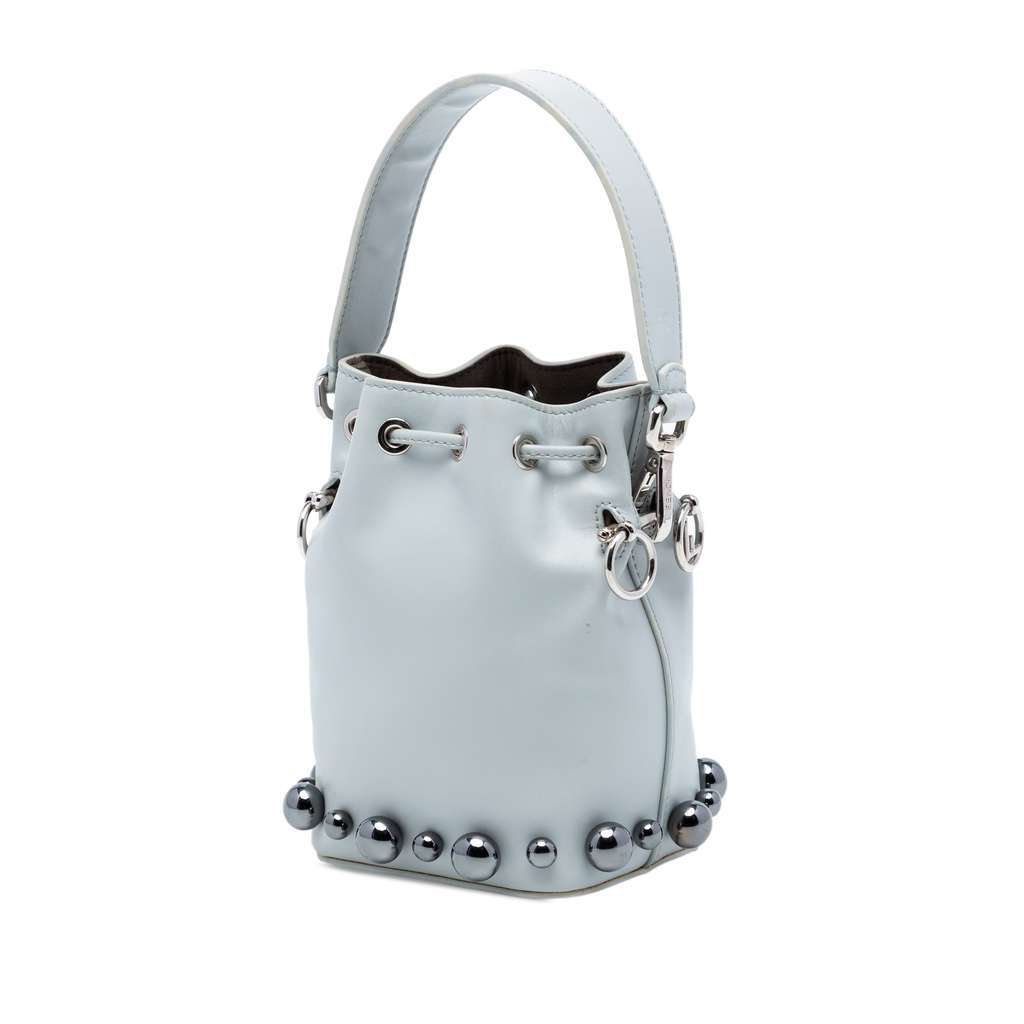 Fendi Mini Leather Pearl Mon Tresor Bucket Bag Grey Leather Very good - Back View