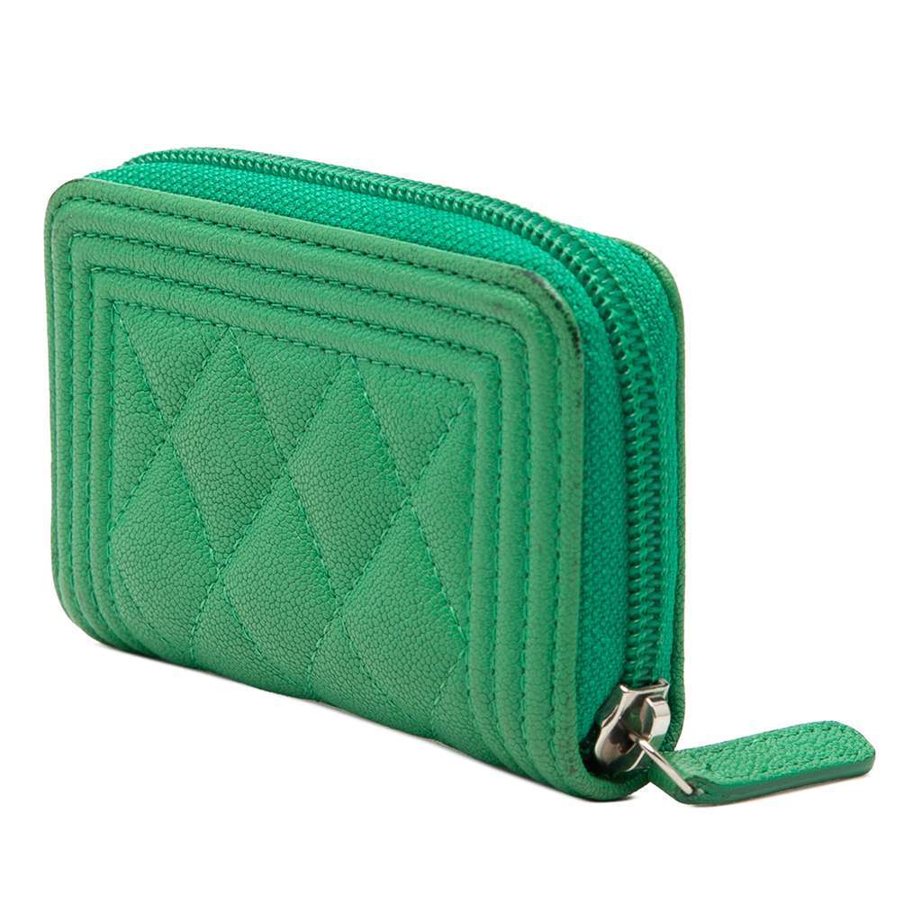 Chanel Quilted Caviar Boy Coin Pouch Green Leather Very good - Back View