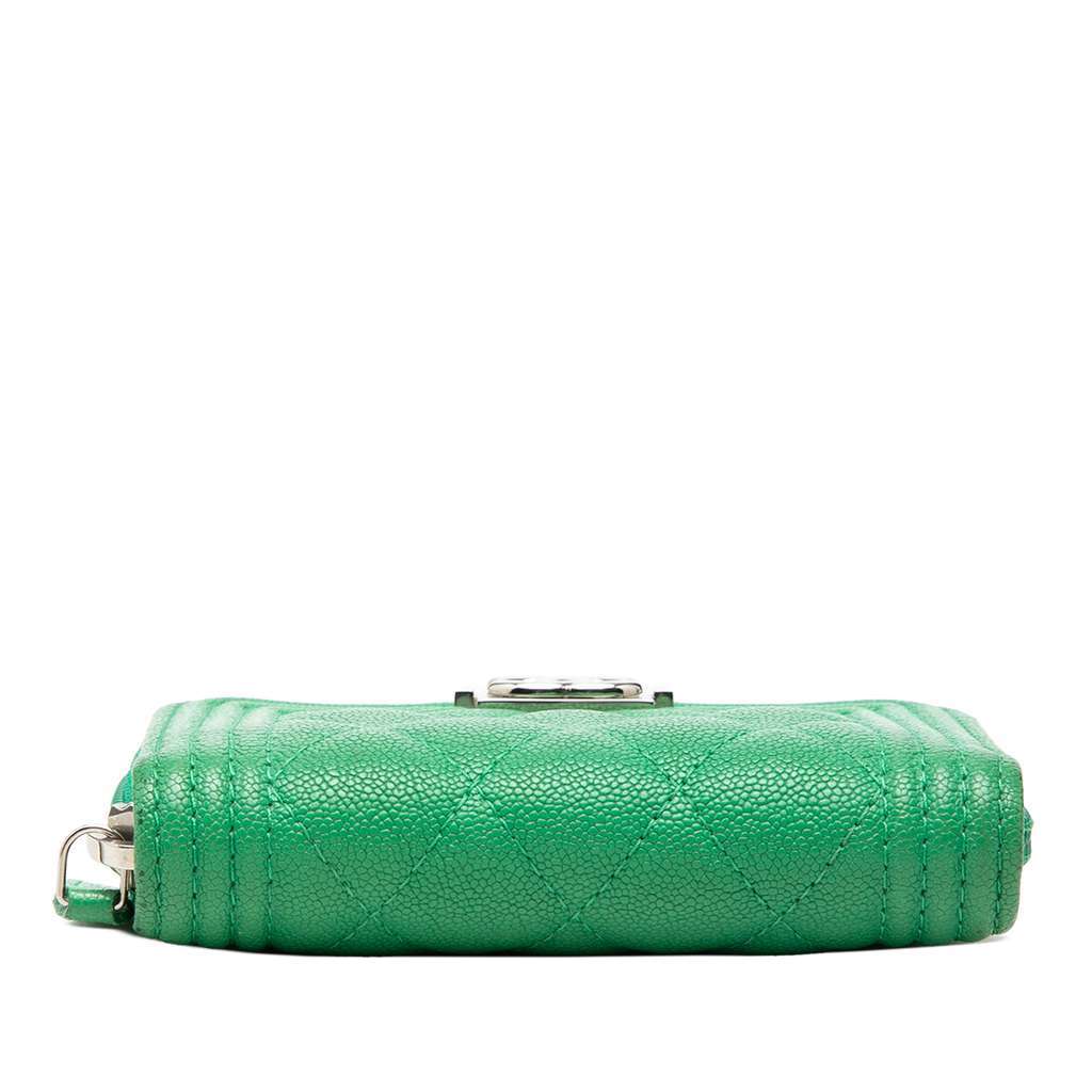 Chanel Quilted Caviar Boy Coin Pouch Green Leather Very good - Inside View