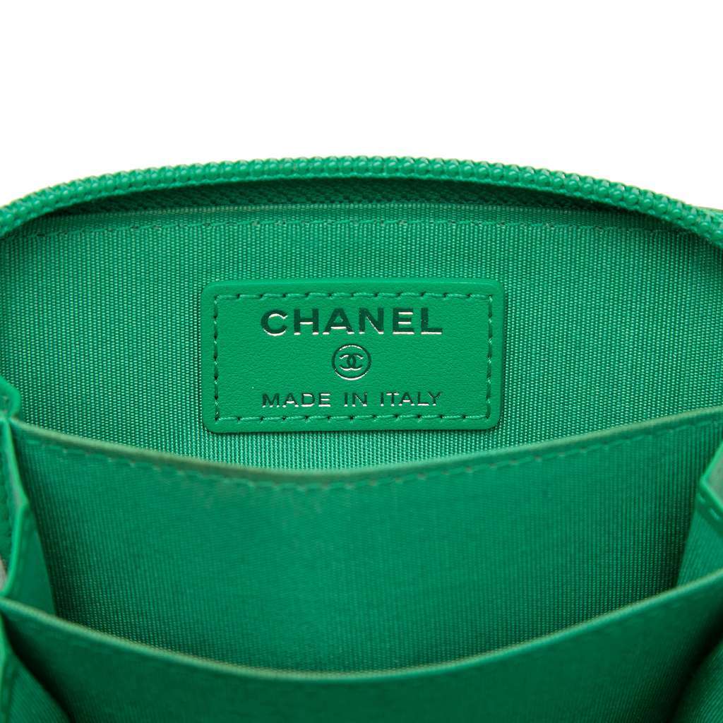 Chanel Quilted Caviar Boy Coin Pouch Green Leather Very good - Box View