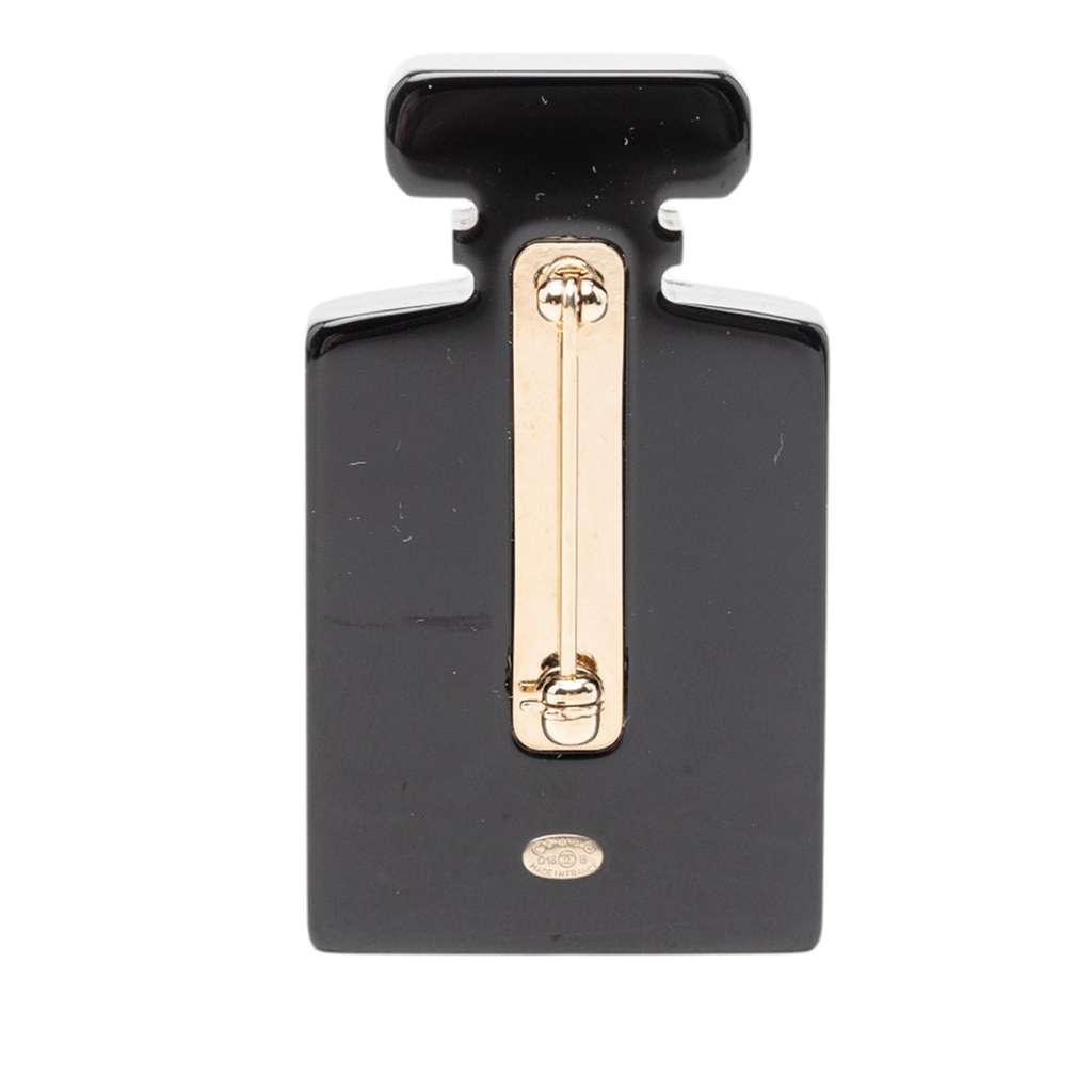 Chanel CC Resin and Faux Pearl Perfume Bottle Pin Brooch Black Very good - Back View