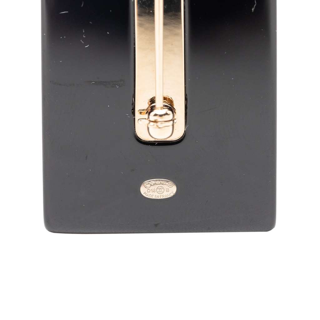 Chanel CC Resin and Faux Pearl Perfume Bottle Pin Brooch Black Very good - Inside View