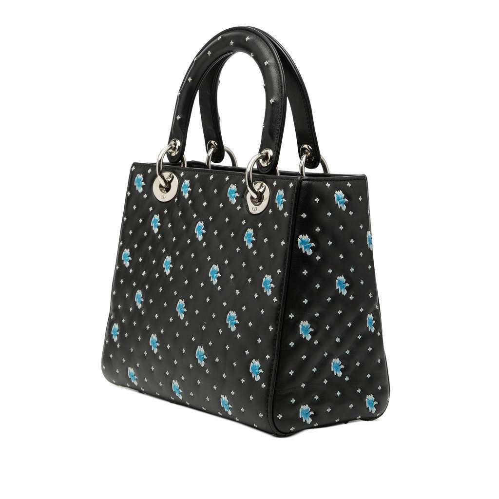 Dior Medium Calfskin Embroidered Flower Lady Dior Black Leather Very good condition - Back View