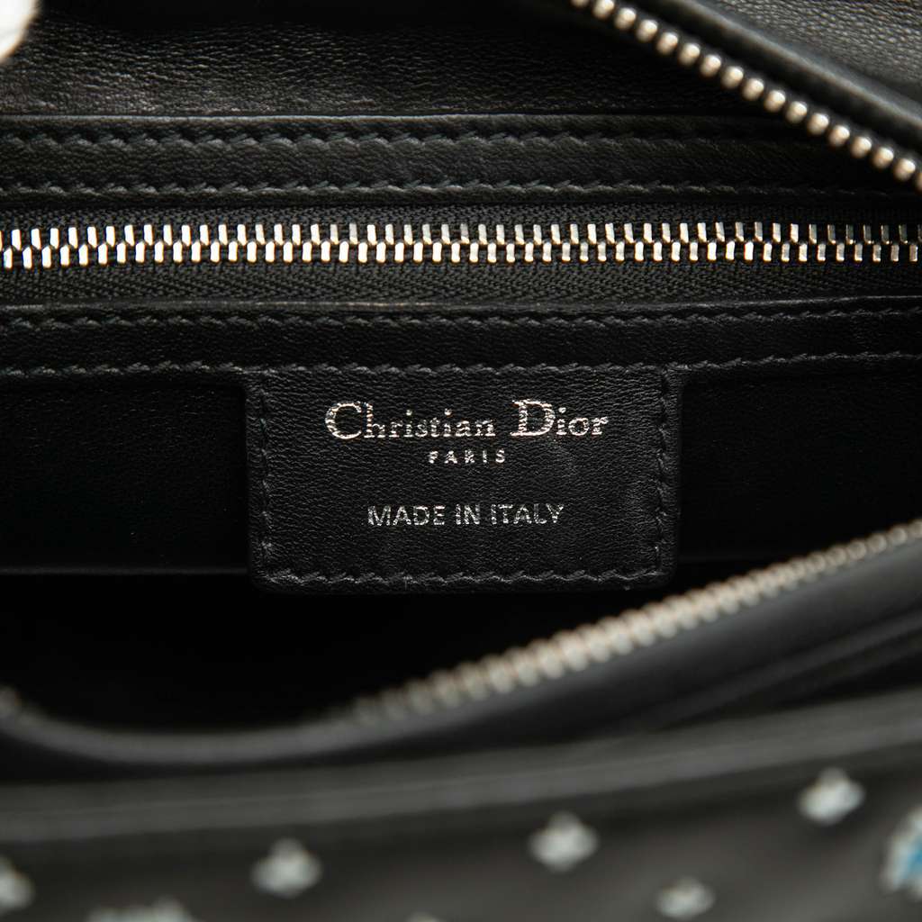 Dior Medium Calfskin Embroidered Flower Lady Dior Black Leather Very good condition - Box View