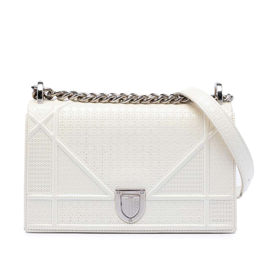Dior Medium Patent Microcannage Diorama Flap White Leather Very good - Front View