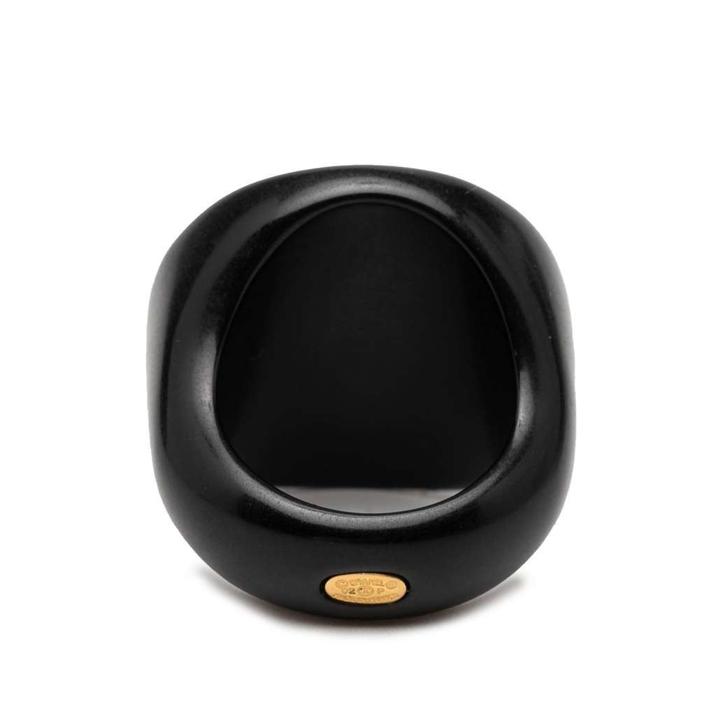 Chanel Resin and Gold Tone CC Logo Camellia Ring Black Very good - Inside View