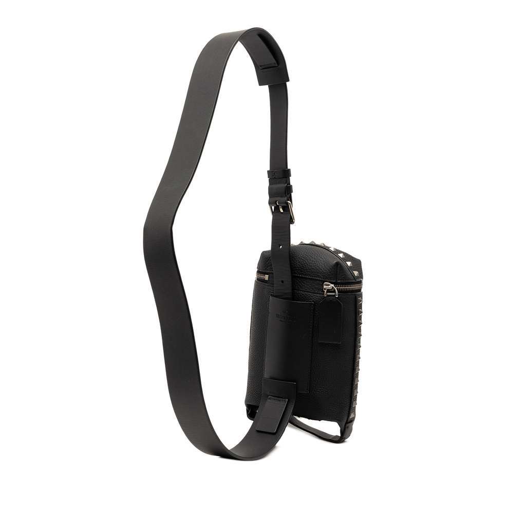 Valentino Grainy Calfskin Rockstud Convertible Sling Bag Black Leather Very good - Back View