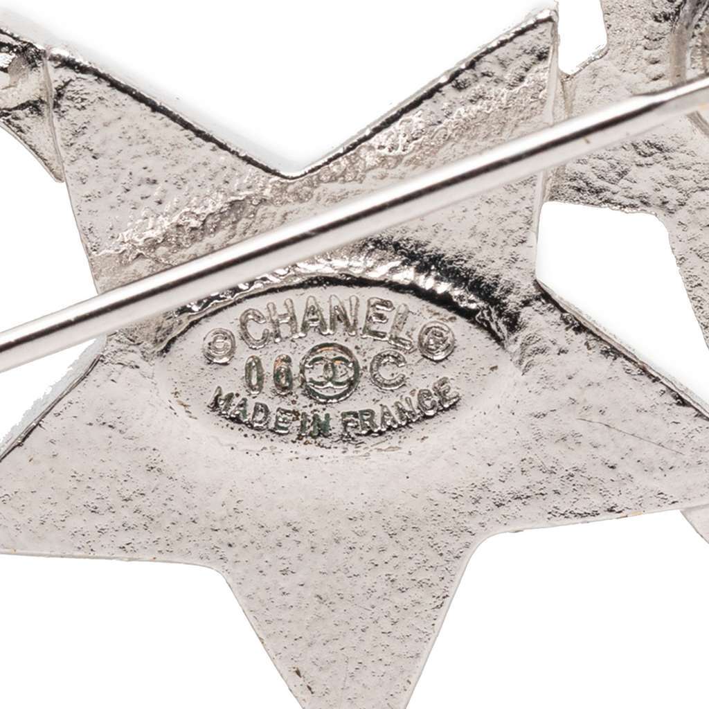 Chanel CC Brass and Strass Star and Moon Pin Brooch Silver Brass Very good - Inside View