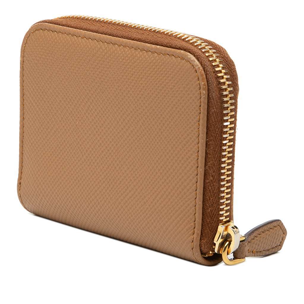 Prada Saffiano Zip Around Coin Pouch Brown Leather Very good - Back View