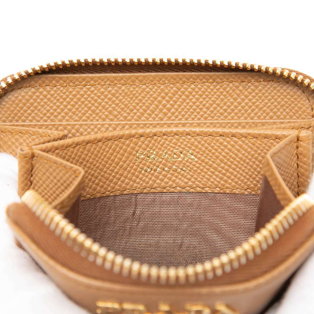 Prada Saffiano Zip Around Coin Pouch Brown Leather Very good - Box View