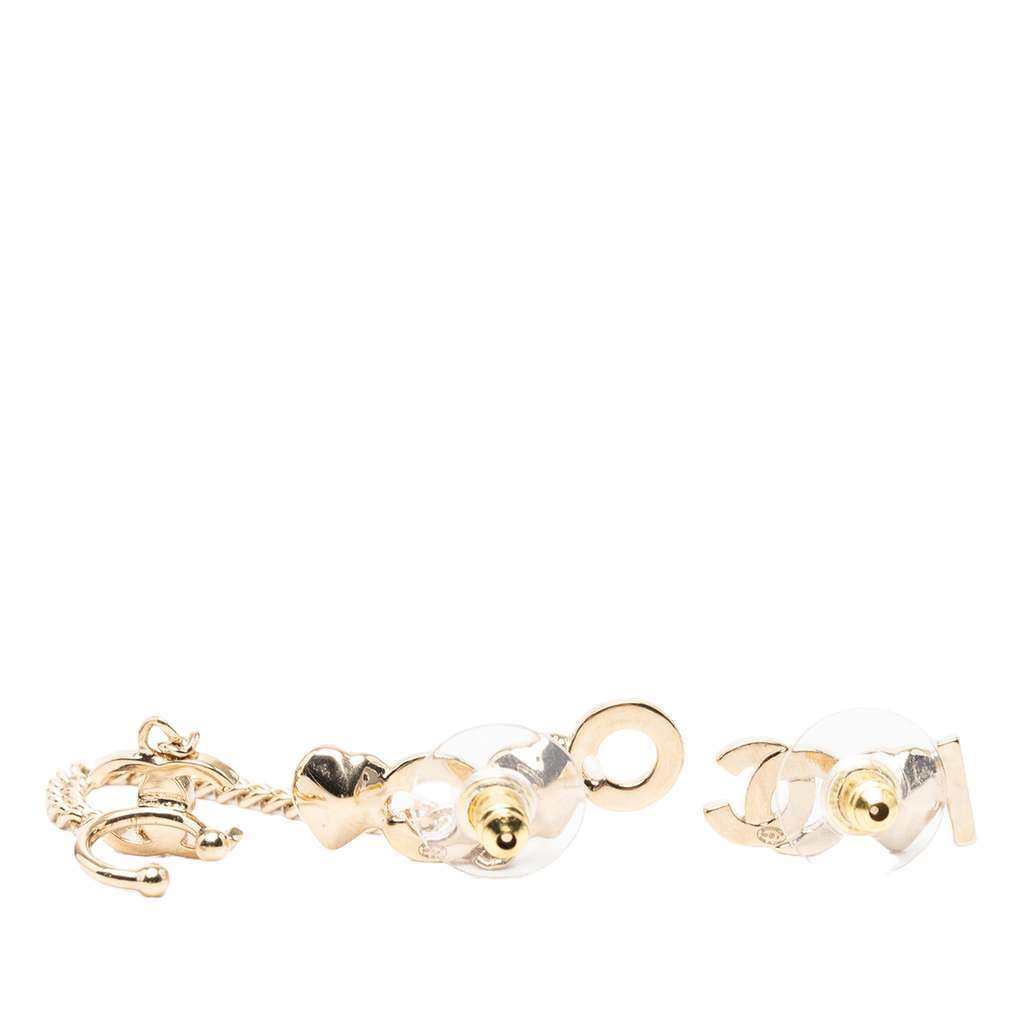 Chanel Gold Plated I Heart CC Coco Strass Ear Cuff Earrings Gold Metal Very good - Back View