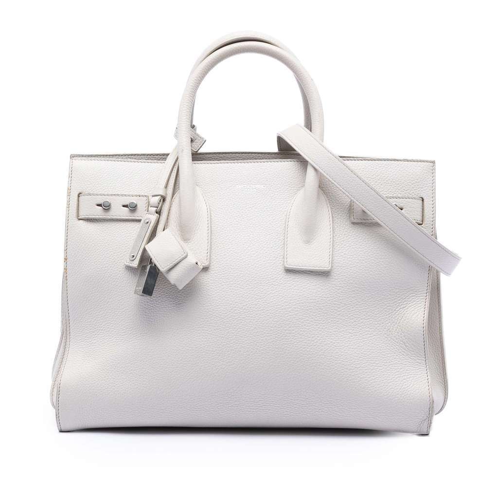 Saint Laurent Small Grained Calfskin Supple Sac De Jour Satchel White Leather Very good - Front View