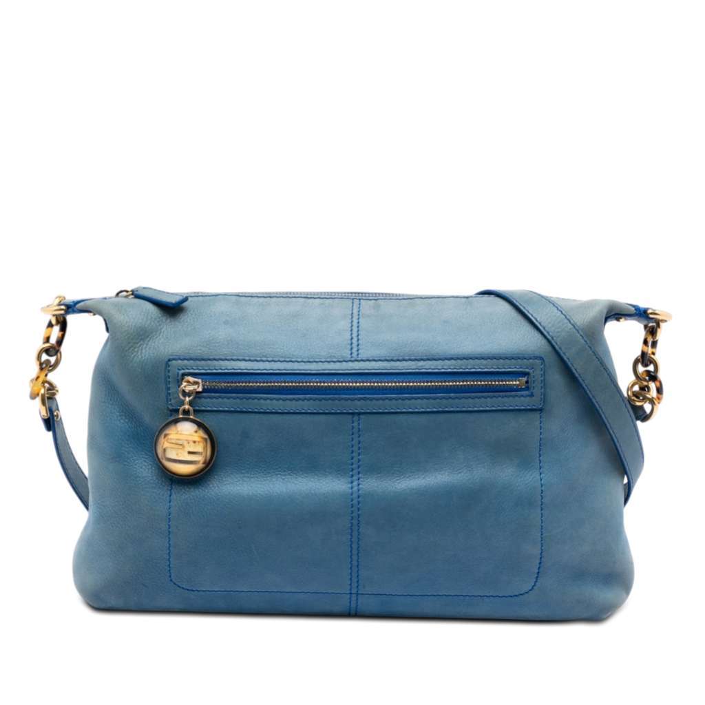 Fendi Metallic Calfskin Vitello Savana Forever Crossbody Blue Leather Very good - Front View