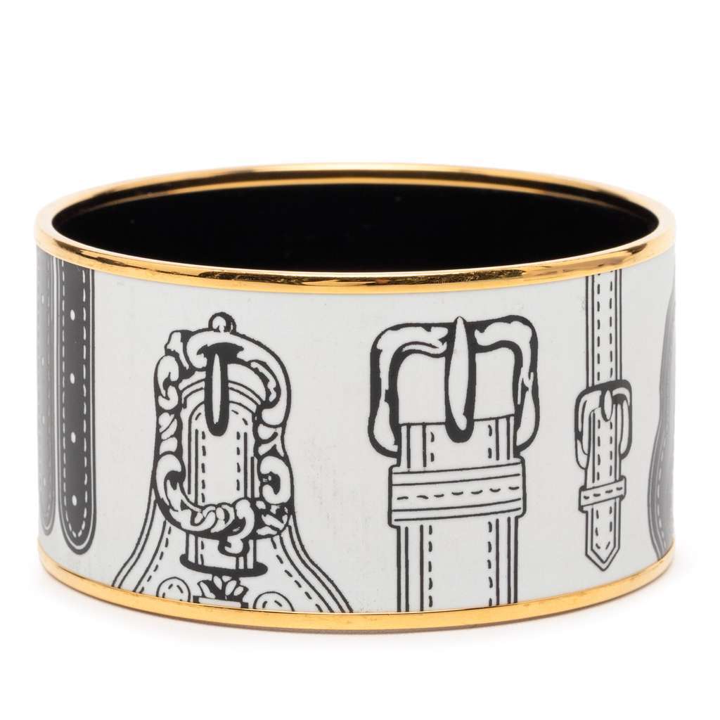 Hermès Extra Wide Harnais des Presidents Enamel Bangle 65 White Very good - Front View