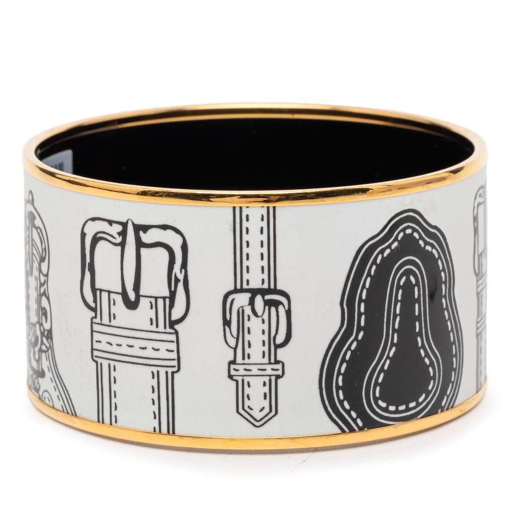 Hermès Extra Wide Harnais des Presidents Enamel Bangle 65 White Very good - Back View