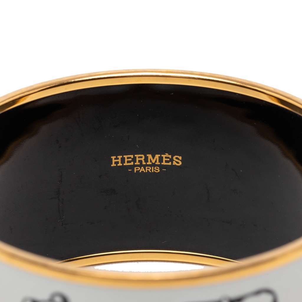 Hermès Extra Wide Harnais des Presidents Enamel Bangle 65 White Very good - Box View