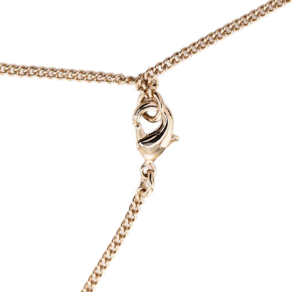Chanel CC Brass Faux Pearl and Strass Deer Pendant Necklace Gold Metal Very good - Inside View