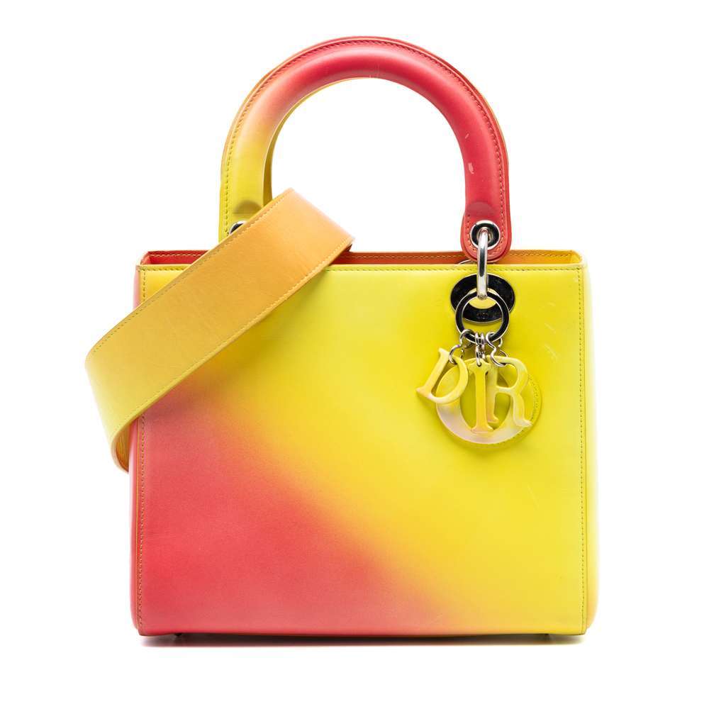 Dior Medium Ombre Calfskin Lady Dior Yellow Leather Very good - Front View
