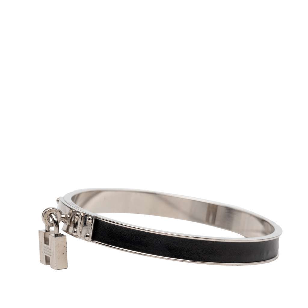 Hermès Palladium Plated Leather Kelly Cadena Lock Bangle Bracelet Silver Metal Very good - Back View