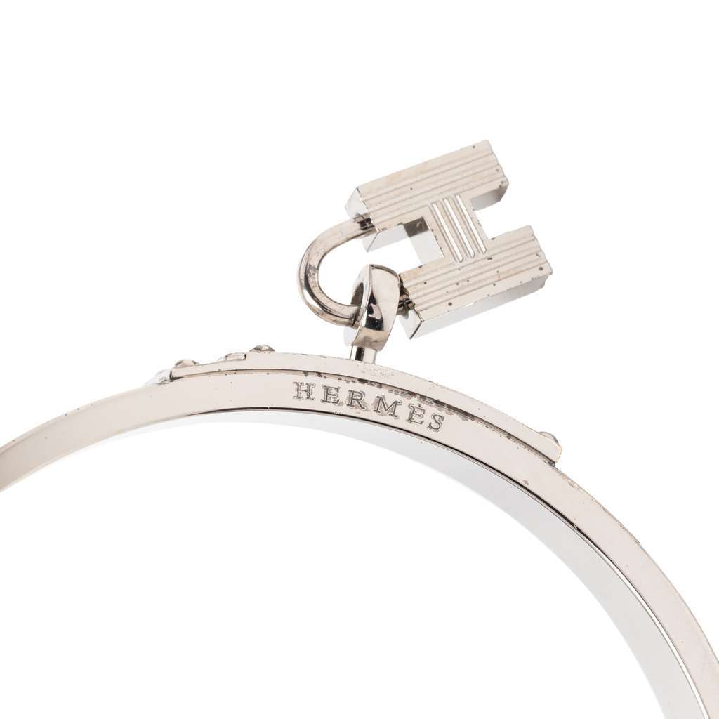 Hermès Palladium Plated Leather Kelly Cadena Lock Bangle Bracelet Silver Metal Very good - Model View