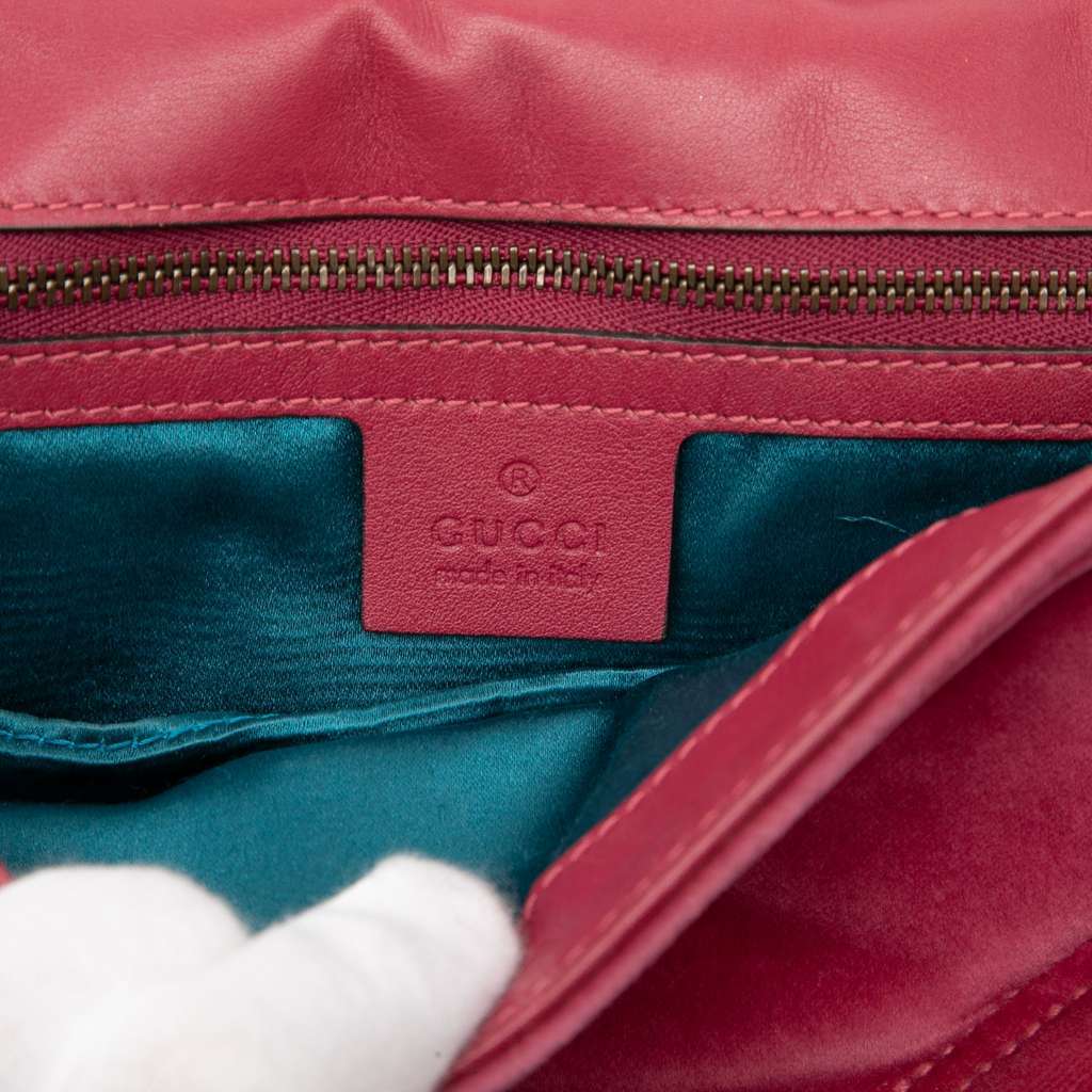 Gucci Large GG Marmont Matelasse Velvet Embroidered Blind For Love Shoulder Bag Pink Velvet Very good - Box View