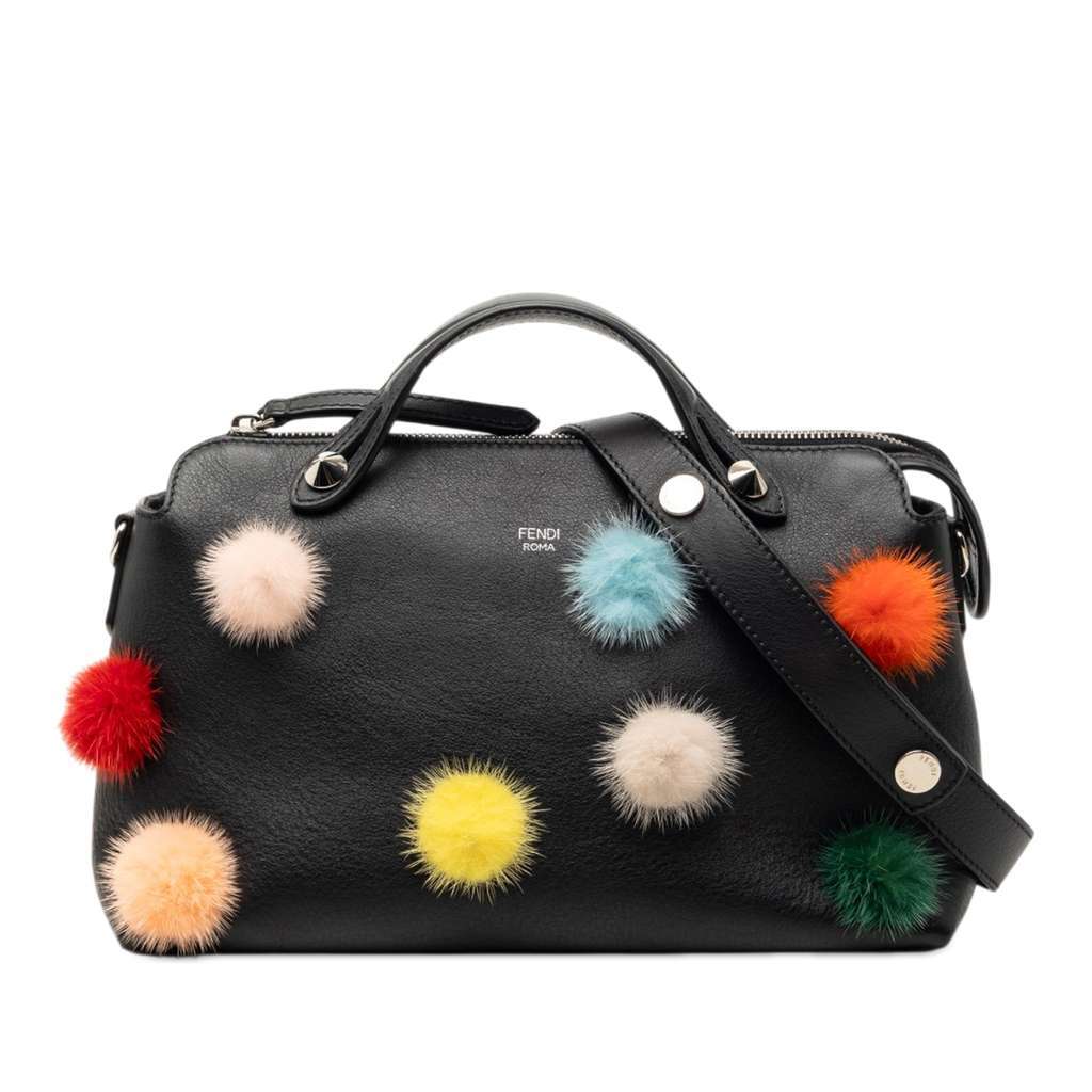 Fendi Medium Leather Pompom By The Way Satchel Black Leather Very good - Front View