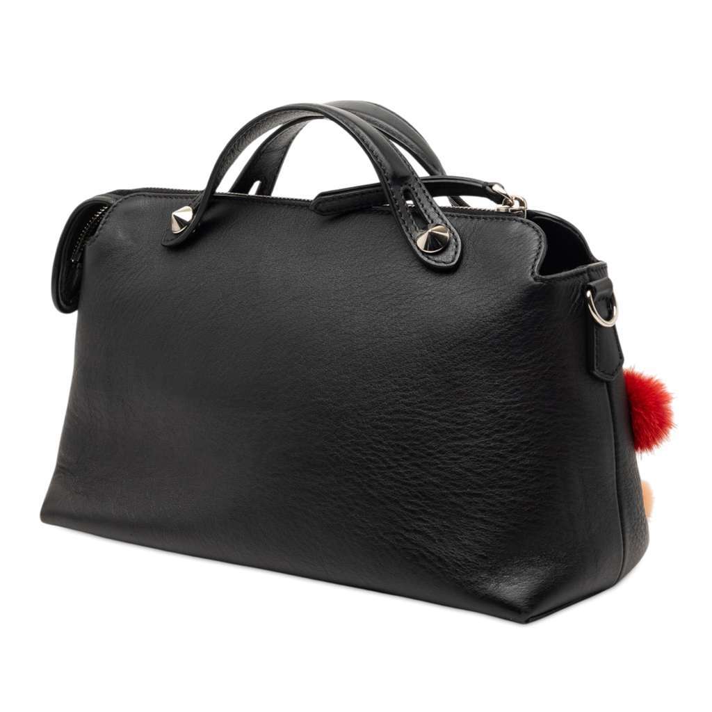 Fendi Medium Leather Pompom By The Way Satchel Black Leather Very good - Back View