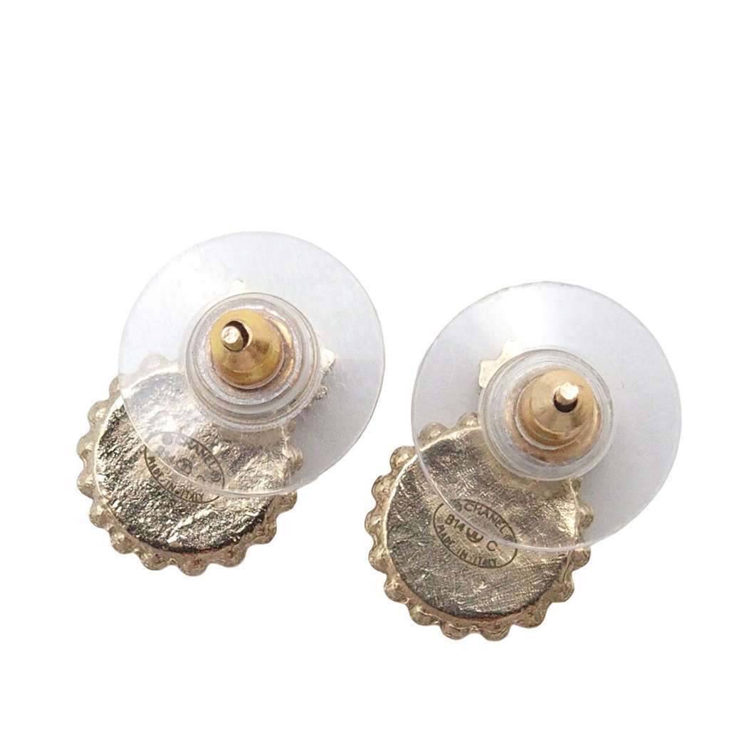 Chanel CC Gold Plated Bow Bullet Back Earrings Gold Metal Very good - Back View