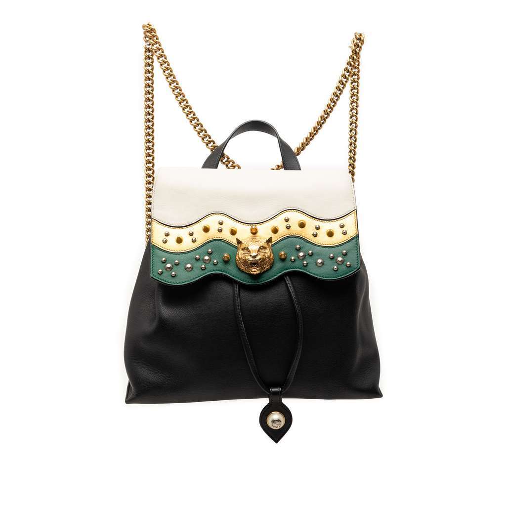Gucci Leather Studded Animalier Malin Backpack Black Leather Very good - Front View