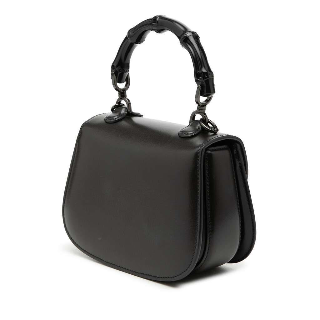 Gucci Mini Calfskin 1947 Bamboo Top Handle Bag Black Leather Very good - Back View