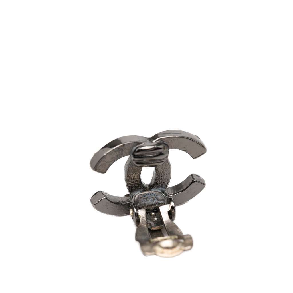 Chanel CC Brass Strass Lacquered Clip On Earrings Black Brass Very good - Inside View